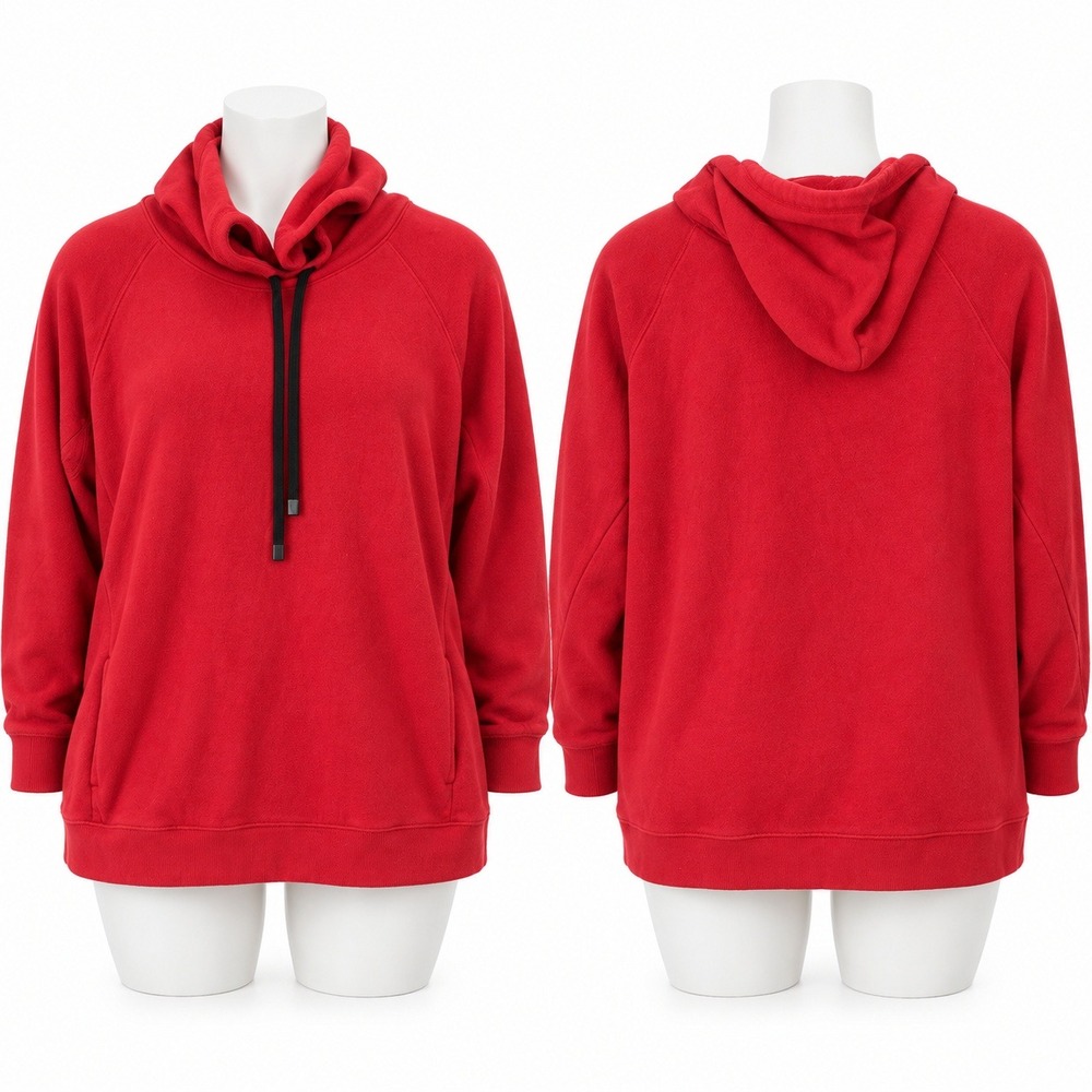 Sports Illustrated Hoodie Womens 1X Red Raglan Sleeve Fleece Sweatshirt Pockets
